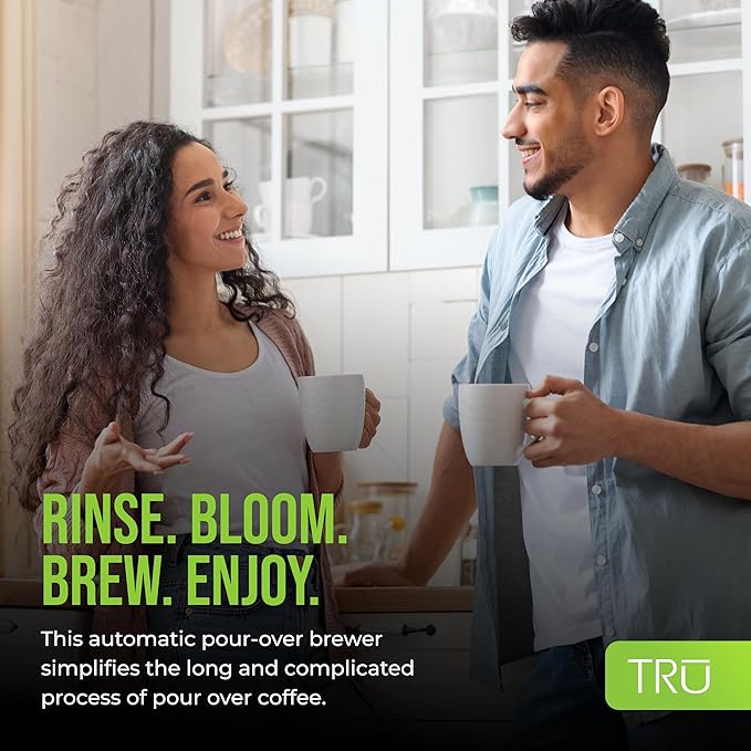 Tru Automatic Pour Over Coffee Maker with Digital Controls - Auto Coffee Maker with Plastic Cone Dripper - Coffee Brewer for Household Use