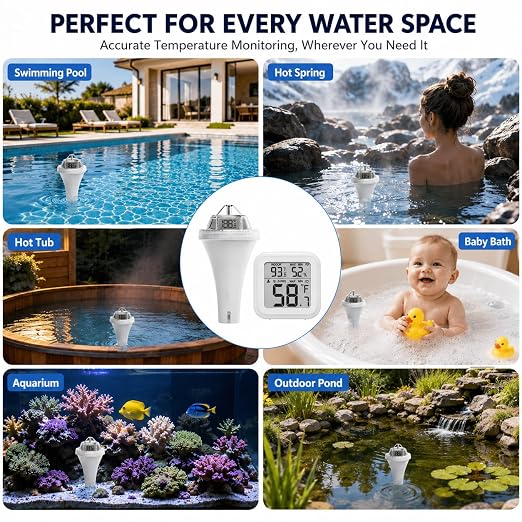 Digital Pool Thermometer, Easy Read Digital Floating Water Thermometer for Hot Tub, Ice Bath Swimming Pool, Spa and Fish Bowl