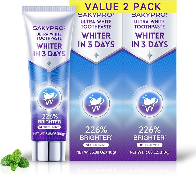 SAKYPRORAL G5S Electric Toothbrush (White) + Ultra White Toothpaste 2 Pack, 150-Day Rechargeable Toothbrush, Visibly Whitens Yellow Teeth