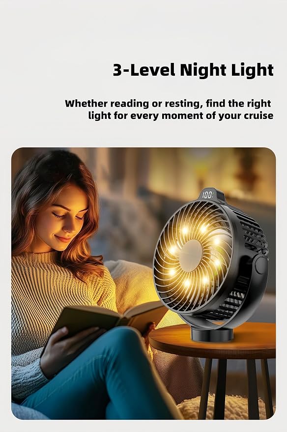 Magnetic Cruise Approved Fan with LED Display, 12000mAH Battery Operated Fan with Magnet, Timer, Lighting, Fits for Cruise Ship Cabin, Sleeping, Camping, Travel & Cruise Essentials 2026