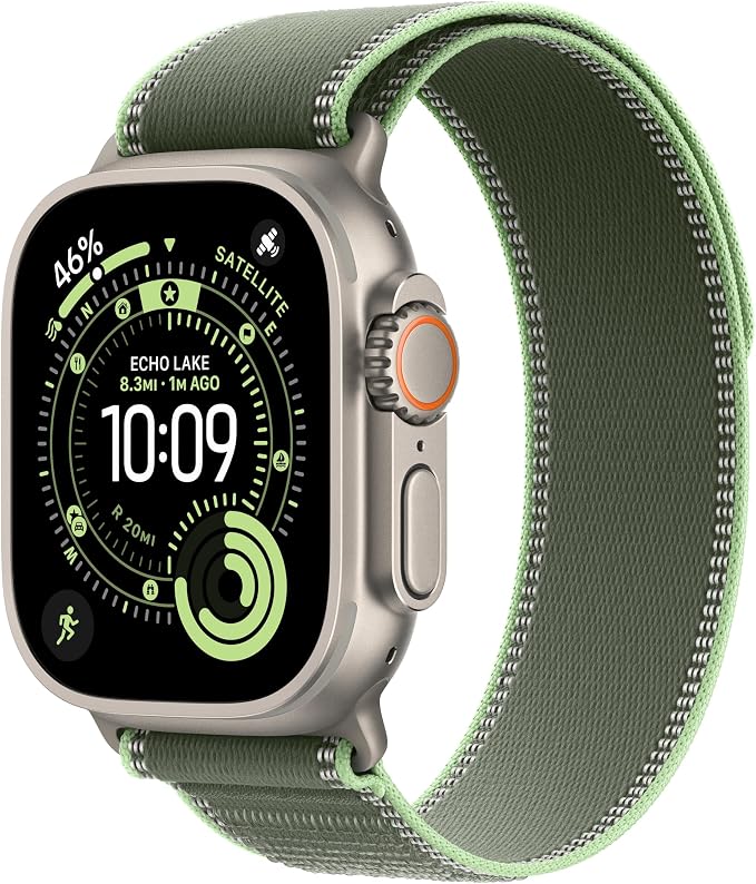 Apple Watch Band - Trail Loop - 49mm - Green/Neon - S/M - Natural Titanium Finish