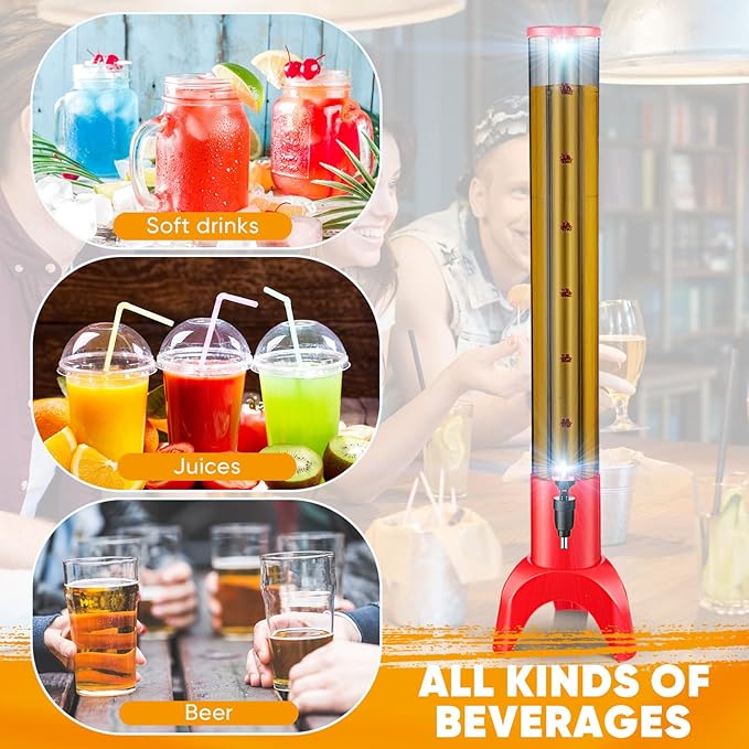 Baderke 4 Pcs Drink Tower Mimosa Tower Dispenser with Ice Tube Tabletop Beer Dispensers Liquor Juice Margarita Tower Beverage Dispensers for Home Bar Party(Bright Color, 3 L)