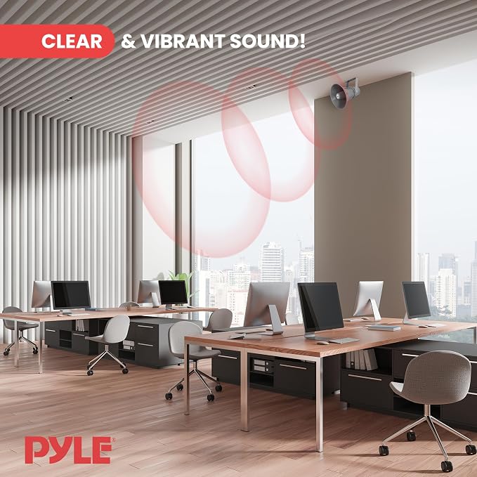 Pyle Indoor Outdoor PA Horn Speaker - 9.7 Inch 20-Watt Power Compact Loud Sound Megaphone w/ 400Hz-5KHz Frequency, 8 Ohm, 70V Transformer, Mounting For 70V Audio System - PyleHome PHSP101T (Gray)