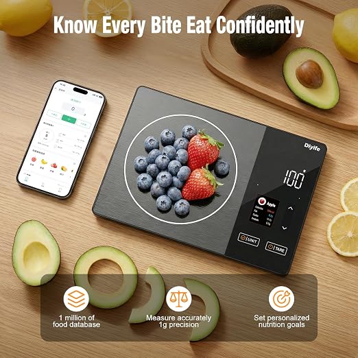 Diyife Smart Food Scale with Nutritional Calculator, Free App for 24 Nutrients Tracking, Calorie, Fat, Carb, Protein, 50 Foods Preload, Digital Food Kitchen Scale for Meal Prep Healthy Diet, 11lb/5kg