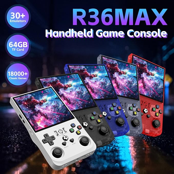 R36MAX Retro Handheld Game Console, Portable Retro Gaming Console 4.0'' IPS HD Screen and Linux System, Support 30+ Emulator and 64GB TF Card Video Game Consoles, 4000mAh Battery (Gray 64GB)