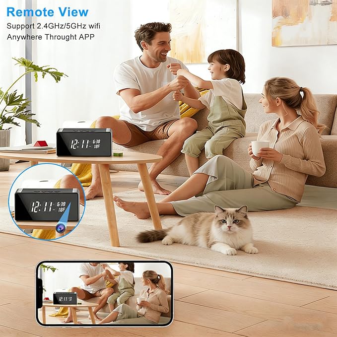 Hidden Camera Clock 4K HD WiFi, Wireless Camera with Night Vision Motion Detection, Nanny Cam for Home Security Indoor, Remote Live Stream Surveillance Camera