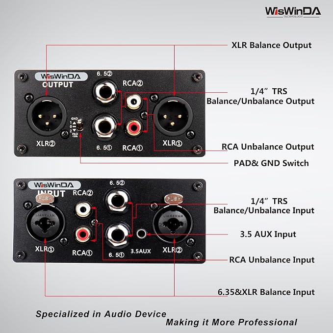 Pro X4 Multi-Purpose 2Channels XLR/RCA/AUX/TS/TRS Passive Hum Eliminator Box for Audio Equipments Ground Loop Isolator Noise Filter for Different Audio Systems Using