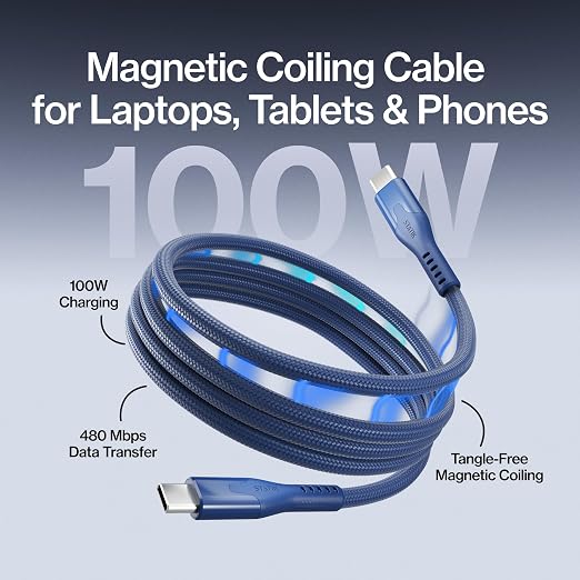 Statik MagStack Pro USB C to USB C Cable, Magnetic Type C Charger Fast Charging Cord, On The Go Magnetic Charging Cable for Car, Compatible with iPhone, iPad & Android, Navy 100W 3FT, 3 Pack