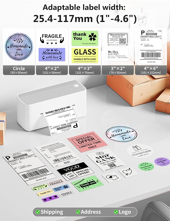 Phomemo Bluetooth Shipping Label Printer, 241BT 4X6 Wireless Thermal Label Printers for Small Business, Label Printer for Shipping Package, Compatible with iPhone, Android, Amazon