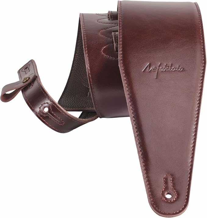Nefelibata 3.8" Wide Guitar Strap, Full Grain Italian Leather Adjustable Guitar Straps with Foam Padding for Bass, Electric, and Acoustic Guitars