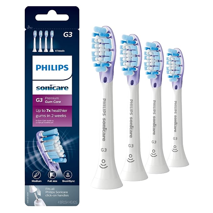 Philips Sonicare Genuine C3 Premium Plaque Control and G3 Premium Gum Care Toothbrush Heads (4 Brush Heads)