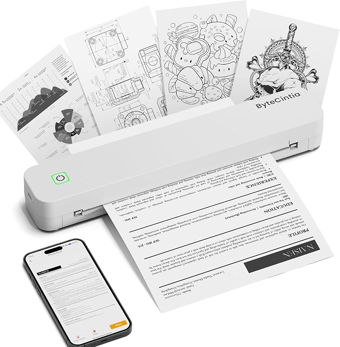 C80 Portable Printers Wireless for Travel, Inkless Thermal Bluetooth Mobile Printer, Compatible with iPhone & Laptop, Supports 8.5" x 11" US Letter A4, for Home Office, Car, Tattoo Stencil