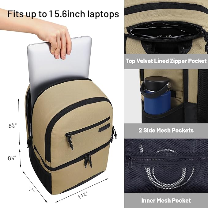MIER 2 in 1 Insulated Cooler Backpack for Men Women Hiking Daypack with Lunch Compartment, Double Deck, Leakproof