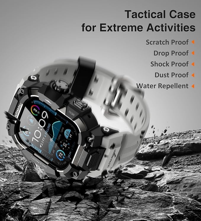 ULTIMAL Rugged Case with Band for Apple Watch 49mm,Compatible with Apple Watch Ultra 3/2/1, Military Grade Shockproof Bumper Cover for iWatch Tactical Band Men (49mm,Grey)