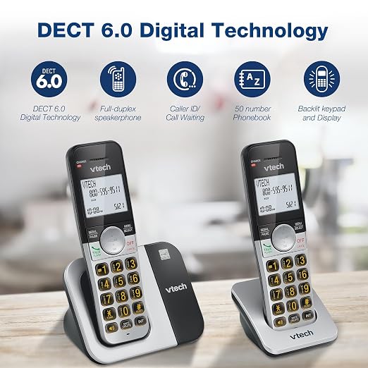 VTech DECT 6.0 Cordless Phone, 4-Handset – Interference-Free Sound, Large Backlit Display, Big Buttons, Caller ID | VG231-4