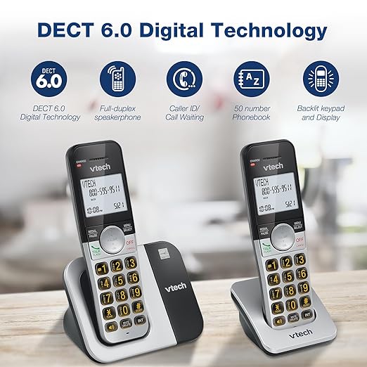 VTech DECT 6.0 Cordless Phone, 3-Handset – Interference-Free Sound, Large Backlit Display, Big Buttons, Caller ID | VG231-3