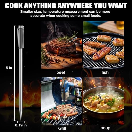 Bluetooth Wireless Meat Thermometer, No App Needed, 800FT Range, Dual Ultra-Thin Probes, IP67 Waterproof, HD Touch Screen - Perfect for BBQ, Grill, Oven, Smoker & Kitchen Cooking