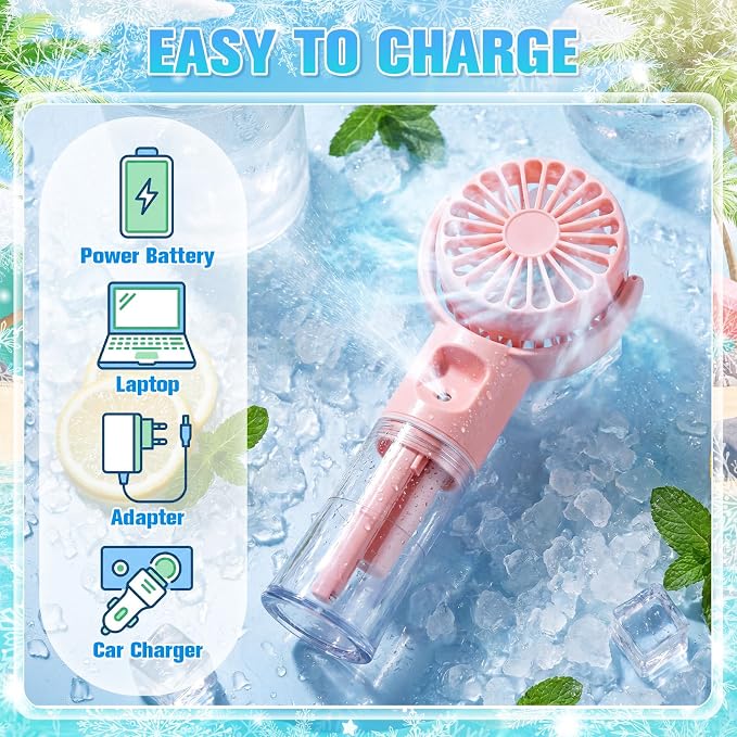 4 Pack Misting Fans Portable Handheld Rechargeable Handheld Spray Fans with 25ml Water Tank 4-speed Personal Cooling Fan, Usb-c Mini Hand Fan for Travel Outdoor Sports Camping Office Home