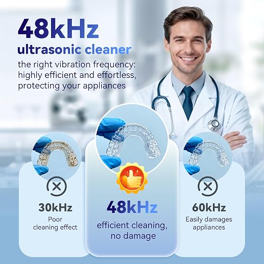Ultrasonic Retainer Cleaner Machine 48kHz, Dental Cleaning Pod, Ultrasonic Retainer Cleaner for Dentures, Aligners, Mouth Guards, Toothbrush Heads and Jewelry with 200ML Capacity, LAB Supply | Gentle cleaning action works well on mouth guards, toothbru...