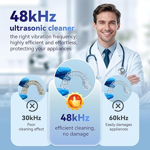 Ultrasonic Retainer Cleaner Machine 48kHz, Dental Cleaning Pod, Ultrasonic Retainer Cleaner for Dentures, Aligners, Mouth Guards, Toothbrush Heads and Jewelry with 200ML Capacity, LAB Supply | Gentle cleaning action works well on mouth guards, toothbru...