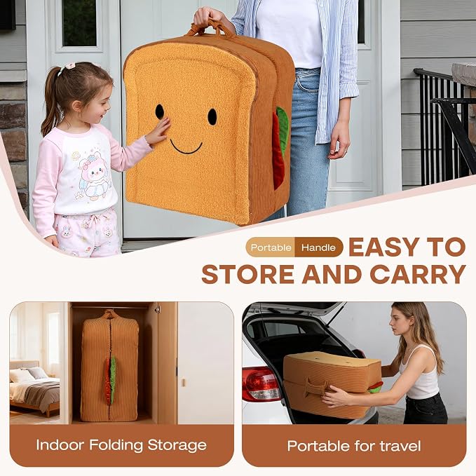 Toddler Travel Bed Sandwich Style - Portable Toddlers Floor Beds, Foldable Soft Foam Travel Crib for Baby and Kid, Washable Cover Toddler Cot with Safety Rail for Travel, Medium Size