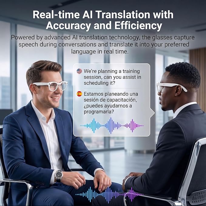 AI Smart Camera Glasses, 1080P HD POV Video Recording and Translator, Object Recognition, Bluetooth Audio for Music Calls, 290mAh Battery, Photochromic Lenses for Vlog, Travel and Work
