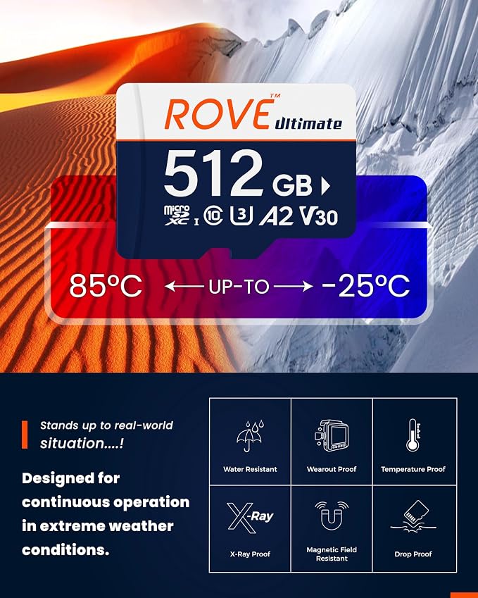 ROVE Ultimate Micro SD Card microSDXC 512GB Memory Card with USB 3.2 Type C Card Reader 512GB 170MB/s C10, U3, V30, 4K, A2 for Dash Cam, Android Smart Phones, Tablets, Games