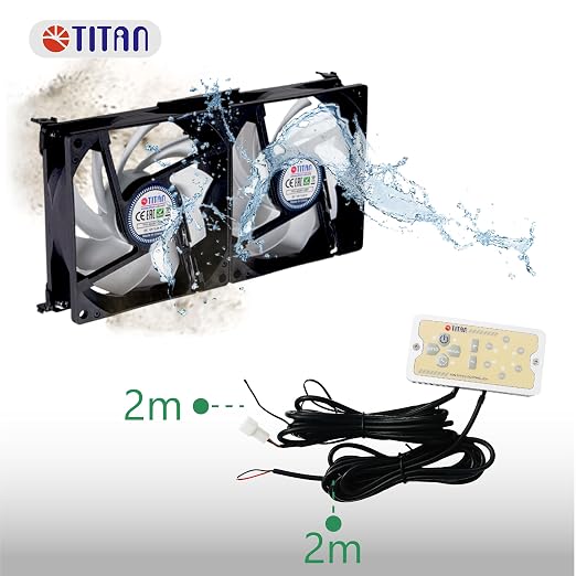 TITAN- 12V DC Double Rack Mount Ventilation Cooling Fan for Fridge Vent and Ventilation Grille with Speed Controller (140mm(V2+))