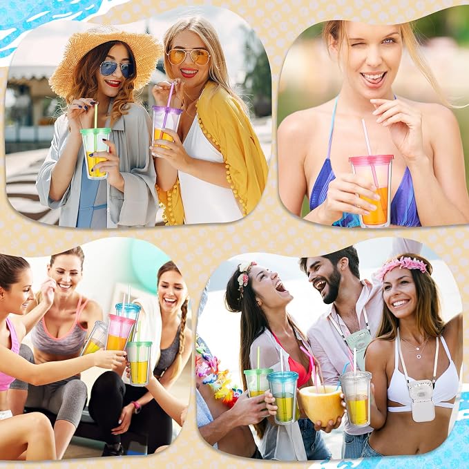 Skylety 12 Pcs Necklace Fans and Insulated Tumbler Set Portable USB Handheld Mini Necklace Fan with 3 Speed and 16 oz Insulated Double Wall Plastic Cups with Lid Straw for Women Men Summer Travel