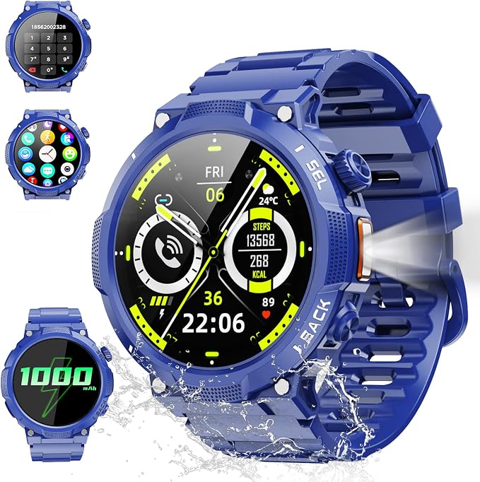 Smart Watches for Men (Answer/Make Call), 1.53" HD Military Smartwatch, 50+ Days Extra-Long Battery Life Fitness Tracker, Flashlight/110+Sports/Heart Rate/Sleep Monitor/IP68 Waterproof Android iOS