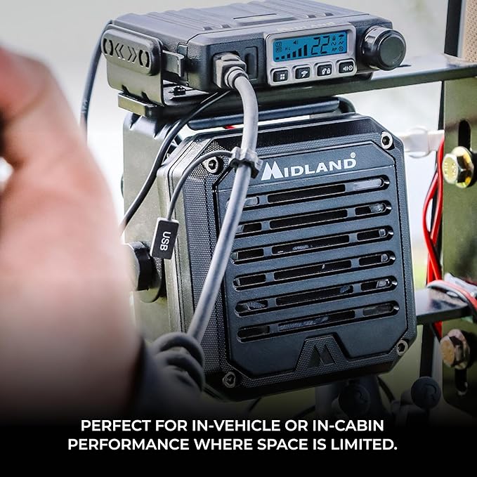 Midland- SPK100 Heavy-Duty 20W External Speaker - 180 Degrees Swivel Base Bracket Works with All CB and MXT Radios 8-OHM Sound System 3.5mm Audio Plug - Easy Installation Waterproof Design