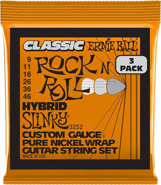 Ernie Ball Hybrid Slinky Classic Pure Nickel Electric Guitar Strings 3-pack, 9-46 Gauge (P03252)