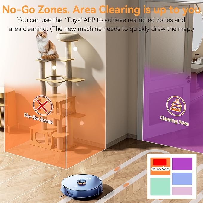 ZCWA Robot Vacuum and Mop Combo, 10000Pa Max Suction, Robotic Vacuum with LiDAR Navigation Smart Mapping, 90 Day Self-Emptying, 160 Min Runtime, 3.5L Dust Bin, Ideal for Hard Floor