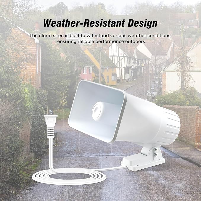 Nippon America 110V Outdoor Alarm Security Siren (TC-S7545-110), 80W Wired Horn, 120dB Long Range Sound, Wi-Fi Socket Included for Remote Activation, Weather Resistant, 8ft Cable