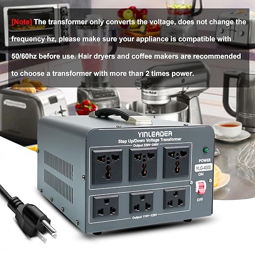 Yinleader 4000W 120V to 240V Voltage Converter Transformer Step Up/Down 110/120V(US/CA/MX) - 220/240V(CN/AU/UK/EU)