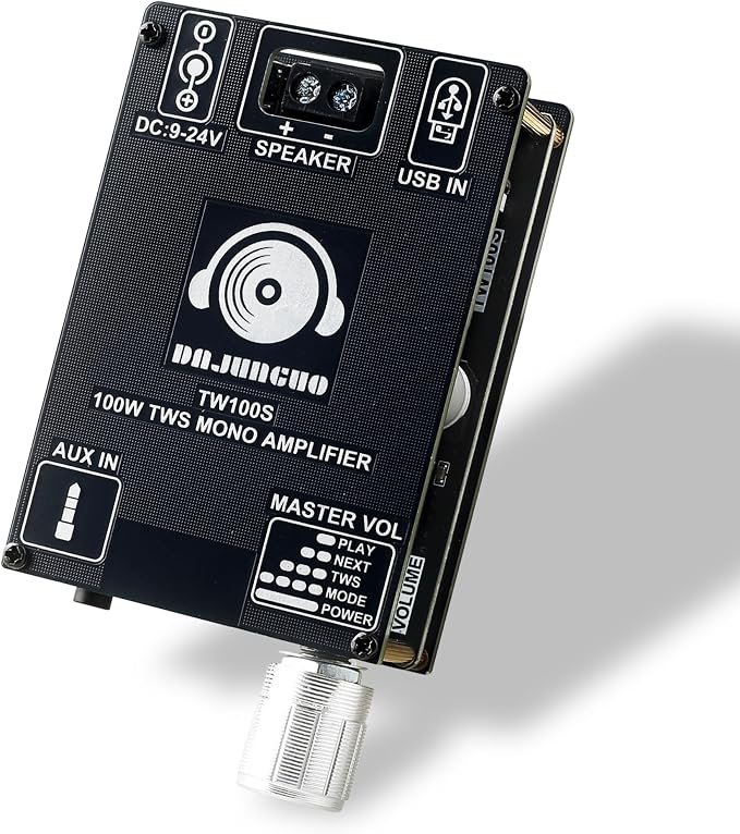 TW100S Mono Bluetooth Amplifier Board with TWS, 100W Vehicle Audio Amplifier with TPA3116, Wide Voltage Input 9-24V, Supports USB/AUX/Bluetooth Input