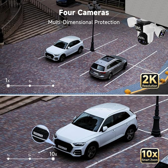 VSTARCAM 4-Lens Security Cameras Wireless Outdoor, 4-in-1 Multi-View 2K 360° PTZ Plug-in WiFi Camera, 10X Hybrid Zoom, AI Motion Tracking, IP66, Color Night Vision for Driveways & Front Doors