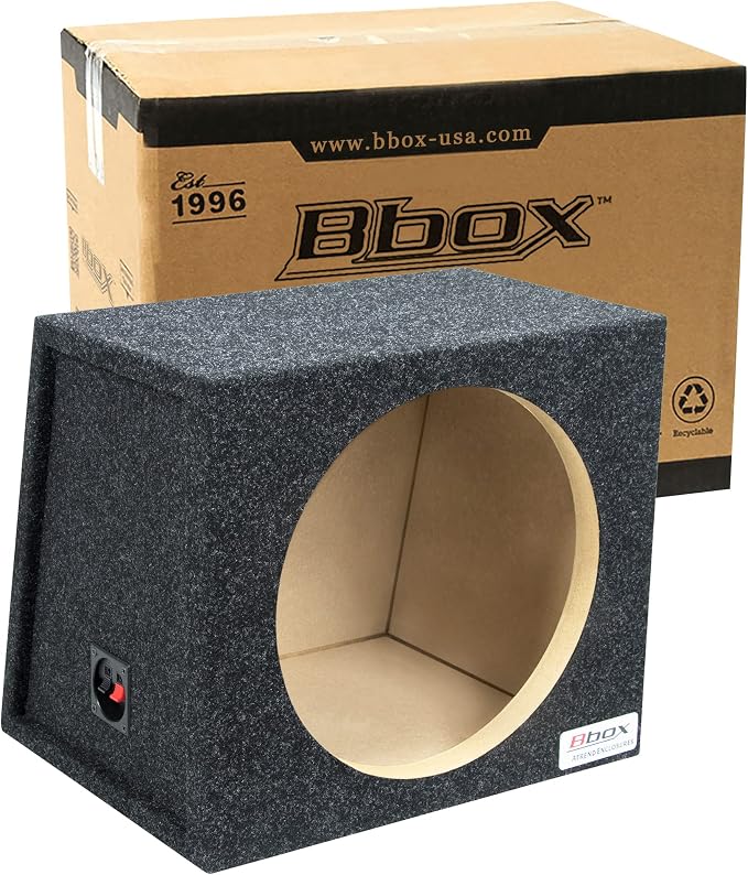 Atrend Bbox Single Sealed 12 Inch Subwoofer Enclosure - Car Subwoofer Boxes & Enclosures - Premium Subwoofer Box Improves Audio Quality, Sound & Bass - Red & Black Spring Terminals - Charcoal