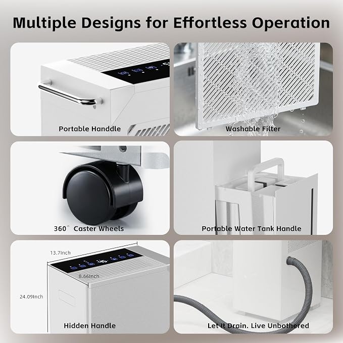 Uthfy 5500 Sq.Ft Dehumidifiers for Home and Basement, Max 100 Pint/Day Dehumidifier with Drain Hose, 24 H Timer & Child Lock, LED Panel, Ultra Quiet, whole house dehumidifiers for home, Bedroom