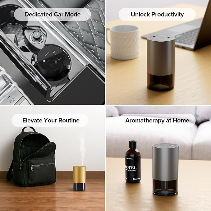 Airversa Dual-Nozzle Waterless Diffusers for Essential Oils Rechargeable Mini Scent Machine with 5 Timer Settings, 4 Mist Levels with Vehicle Mode for Car Home Room Studio Office, Ice Blue Metal