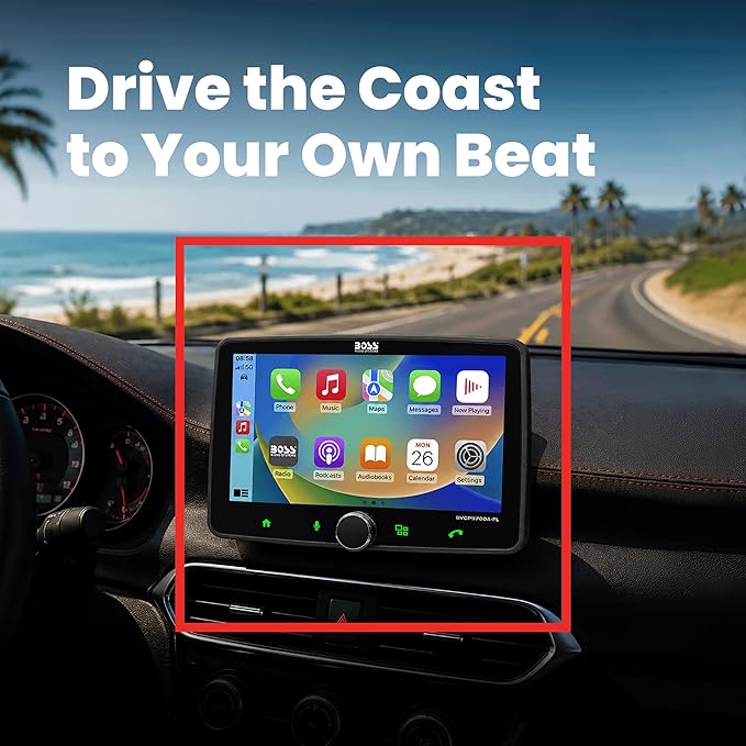 BOSS Audio Systems BVCP9700A-FL Single DIN Car Stereo Wireless Apple CarPlay, Android Auto, 7 Inch Touchscreen, Bluetooth, AM/FM Radio Receiver