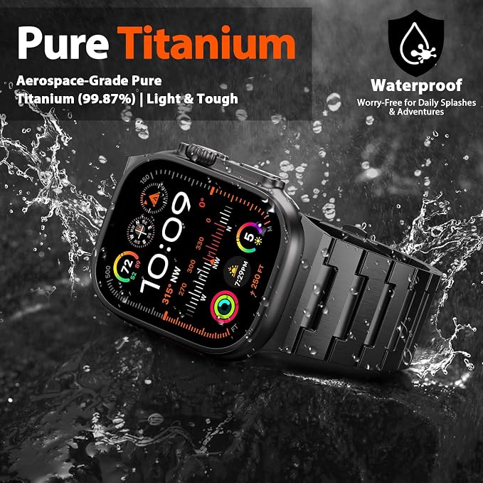 Grade 5 Titanium Band for Apple Watch Ultra Band 3/2/1 49mm, Series 11/10 46mm, 9/8/7 45mm & Series 6/5/4/SE 44mm - Men‘s Business Metal Strap,Black