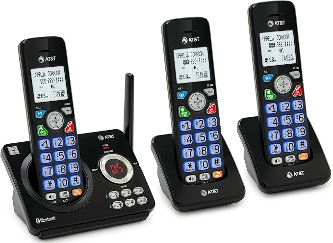 AT&T DECT 6.0 Cordless Phone, 3-Handset – Smart Call Blocker, Bluetooth Connect to Cell, Caller ID Announce, Answering Machine | DL72379