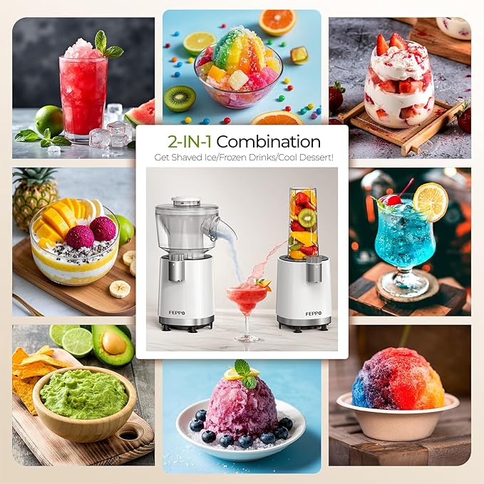 FEPPO Snow Cone Machine & Smoothie Blender 2 in 1, 700W Powerful Shaved Ice Machine Slushine Machine, Frozen Margarita Machine with Stainless Steel Blade, Smoothie Recipe, for Home Kitchen Party