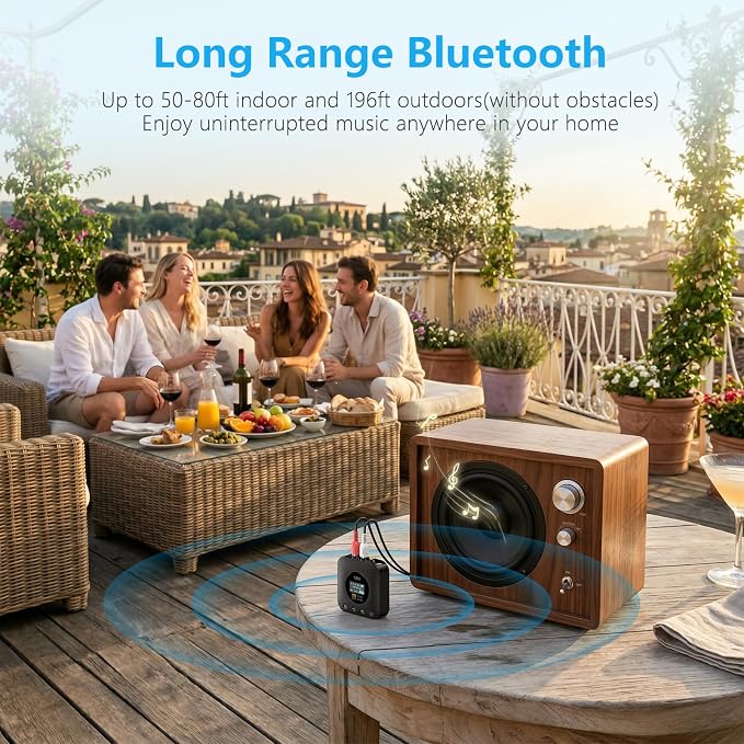 1Mii B06HD+ Hi-Res LDAC Bluetooth 5.3 Receiver for Home Stereo, Hi-Fi Bluetooth Audio Adapter w/Display, Built-in Audiophile DAC, aptX HD Low Latency, RCA Optical Coaxial for Old Stereo Receiver