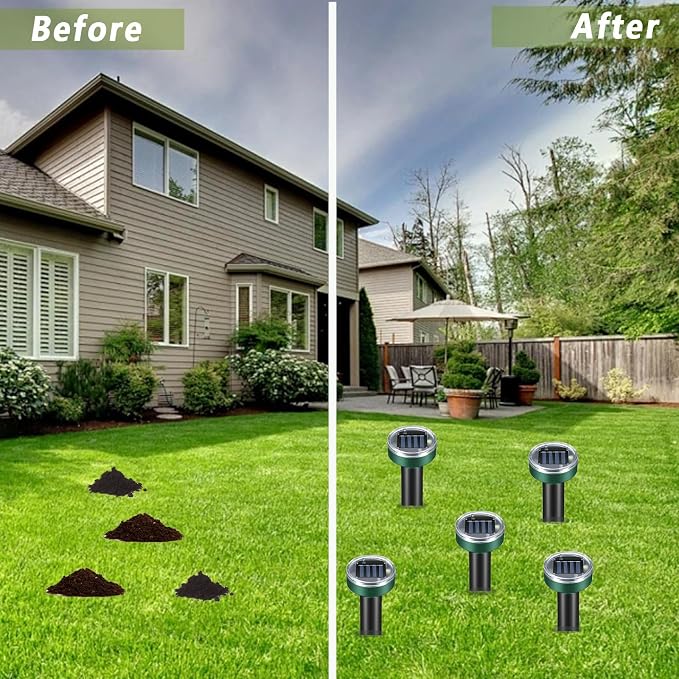 Mole Repellent 10 Pack Solar Sanke Repellent Sonic Gopher Repellent Vole Chaser Mole Deterrent Sonic Spikes Repellent Ultrasonic Pest Control Outdoor Keep Moles Out of Yard Lawn