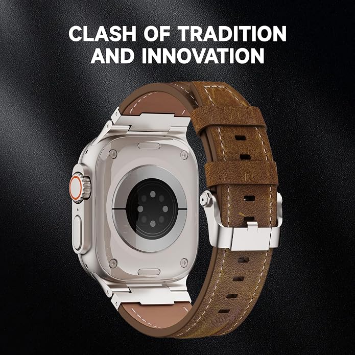 Vintage Genuine Leather Band for Apple Watch Ultra 49mm (2026 Upgrade), Rugged Replacement Strap Compatible with iWatch 46mm 45mm 44mm - for Men Women, Fit Ultra3/2/1, SE 3/2/1, Series11 10/9/8/7/6/5/4