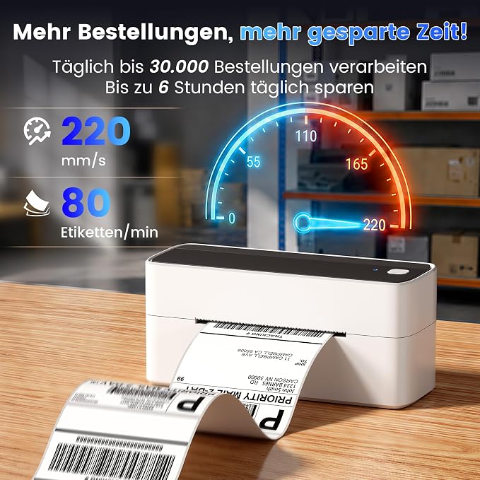 Phomemo High-Speed Shipping Label Printer 220mm/s - 4X6 Wireless Thermal Label Printer for Small Business, Compatible with iPhone, Android, Shopify, Amazon, USPS, Black
