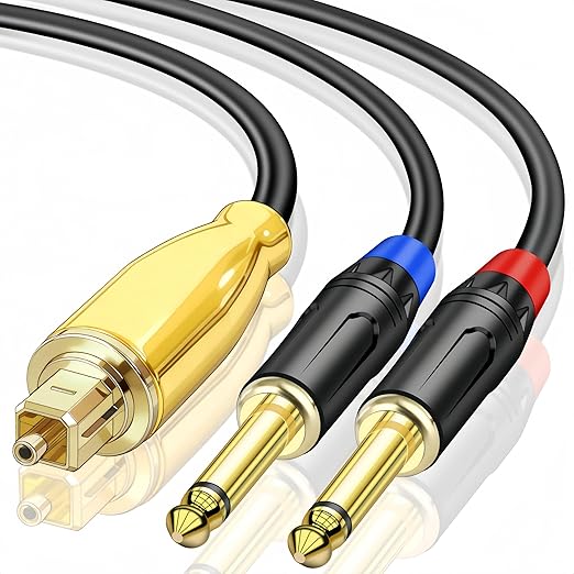 192KHz DAC Optical to Dual 1/4" TS Converter,Optical Audio Cable to Dual 6.35mm AUX Converter for HDTV DVD Set-top Boxes Out to Speaker Audio Mixer(Unidirectional O-ptical to 6.35mm)