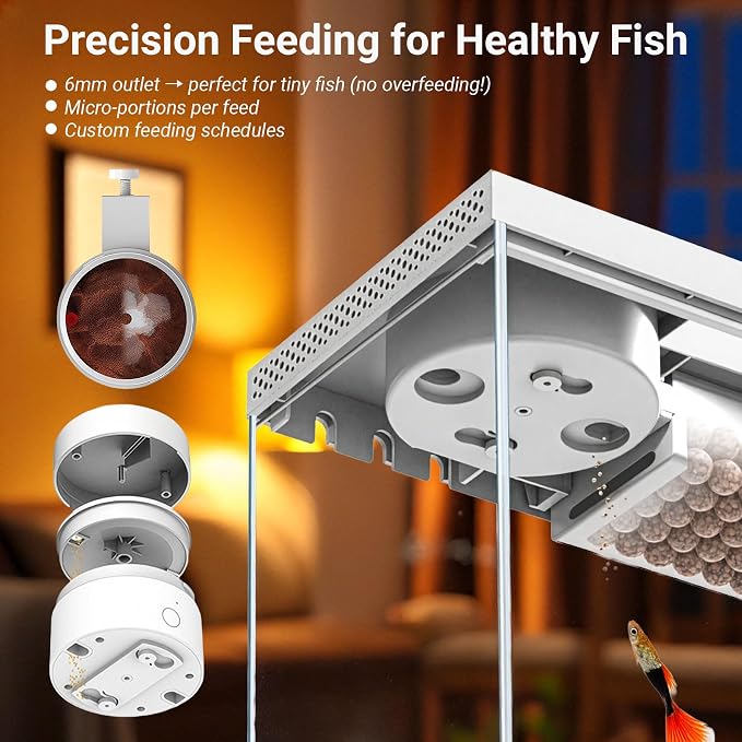 Smart Desktop Aquarium Kit with App Control - 1.3 Gal Small Fish Tank with Automatic Feeder, HD Glass, RGB Lighting, & Temperature Monitor - Self-Cleaning Filtration System for Betta, Guppy